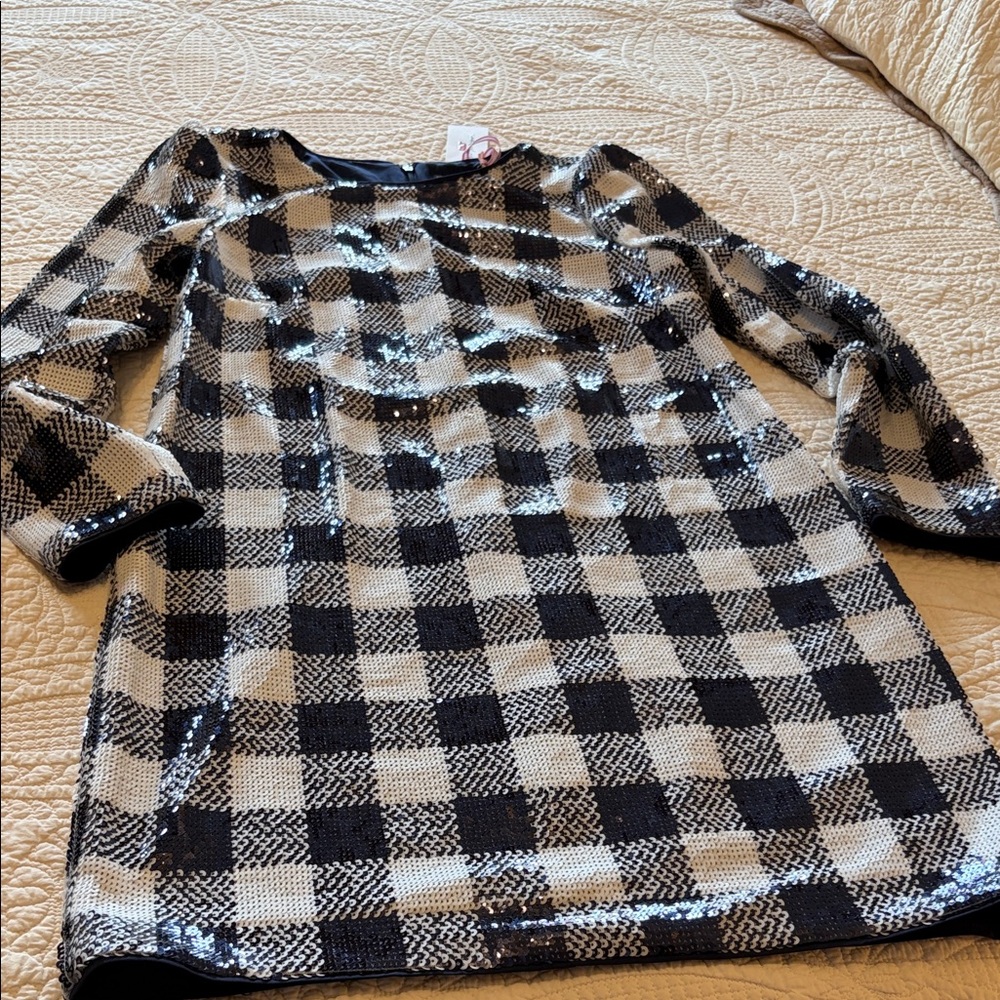 Vineyard Vines Black and Cream Plaid Mini Dress